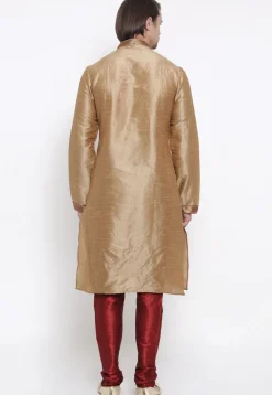 Embroidered Dupion Silk Kurta Set in Beige