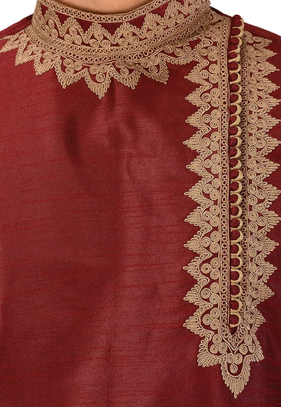 Embroidered Dupion Silk Kurta in Maroon
