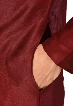 Embroidered Dupion Silk Kurta in Maroon