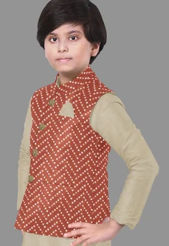 Embroidered Dupion Silk Kurta Set in Beige