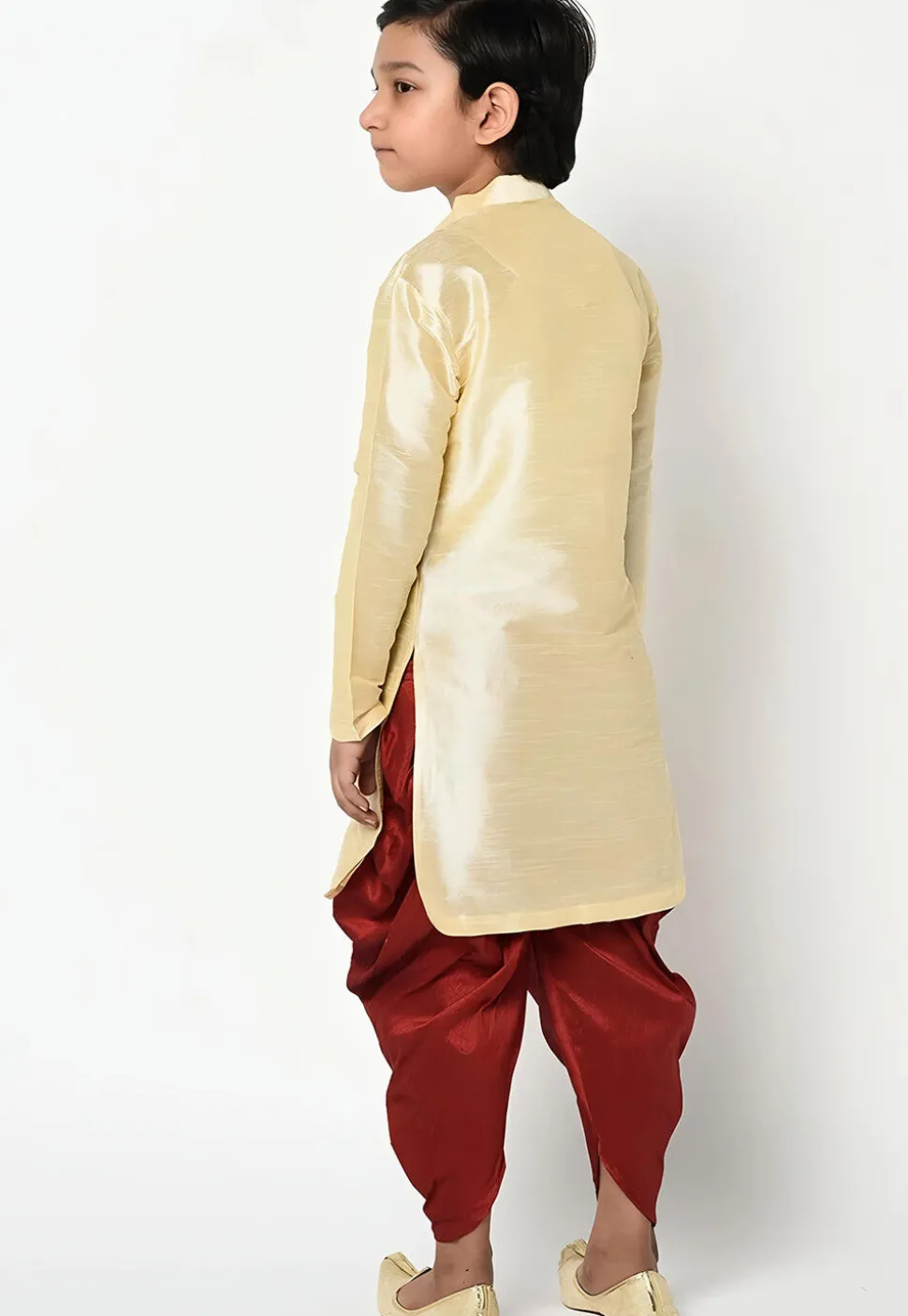 Embroidered Dupion Silk Kurta Set in Beige
