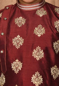 Embroidered Dupion Silk Kurta in Maroon