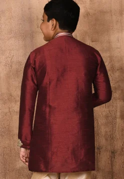 Embroidered Dupion Silk Kurta in Maroon