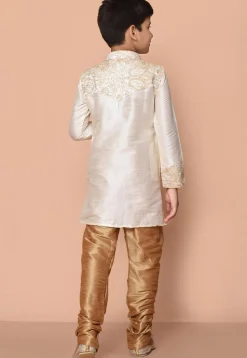 Embroidered Dupion Silk Kurta Set in Cream