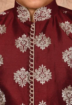 Embroidered Dupion Silk Kurta in Maroon