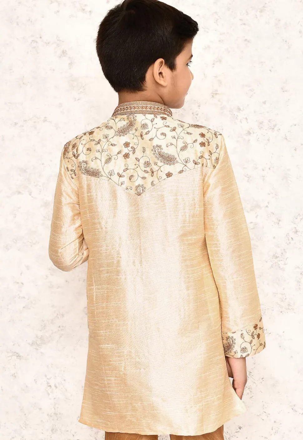 Embroidered Dupion Silk Kurta in Light Beige