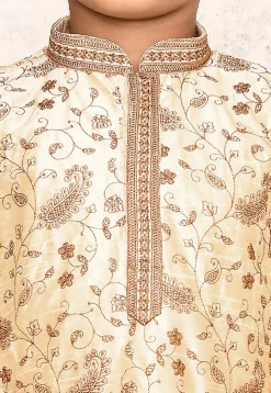 Embroidered Dupion Silk Kurta in Light Beige
