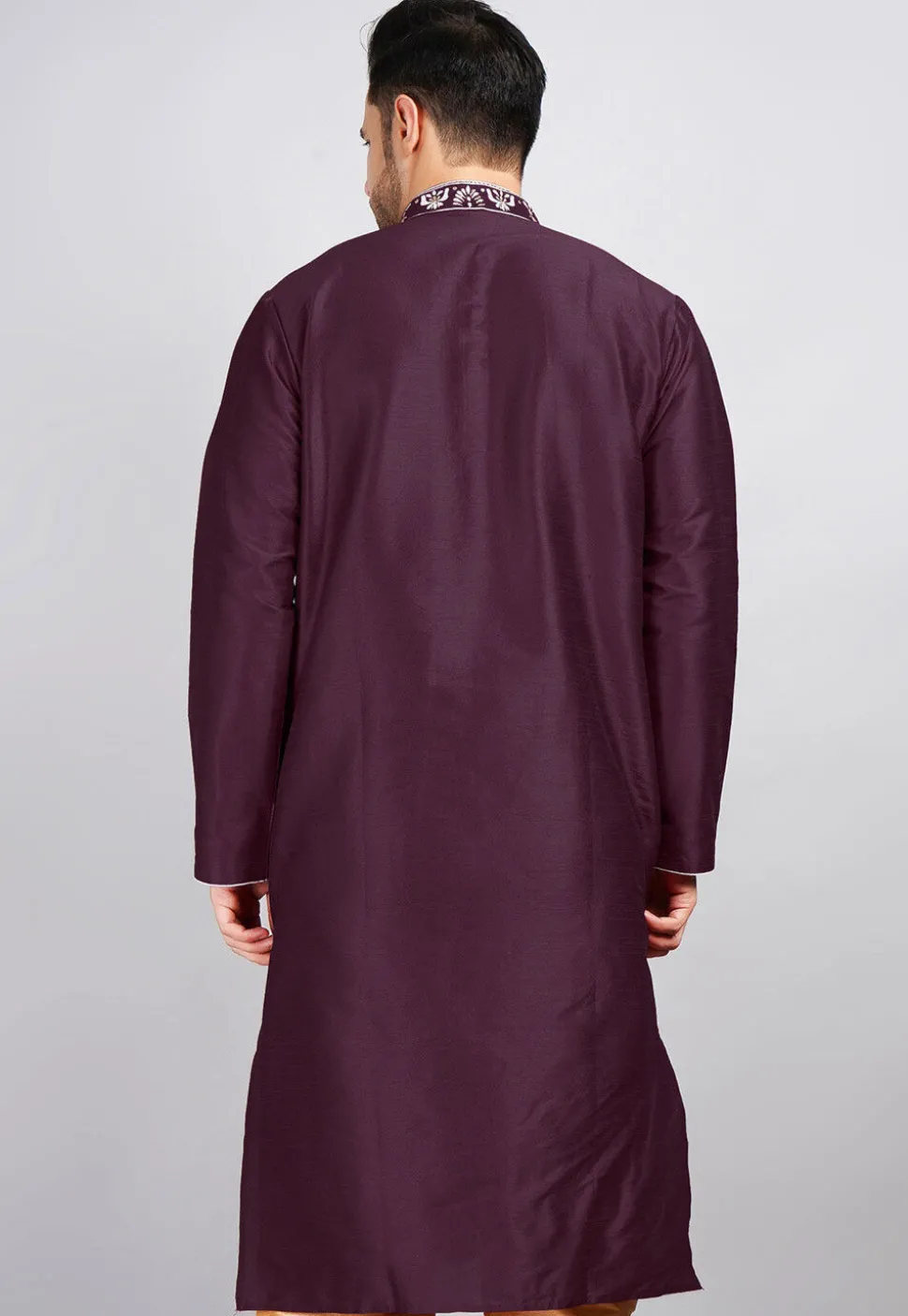 Embroidered Dupion Silk Kurta in Violet