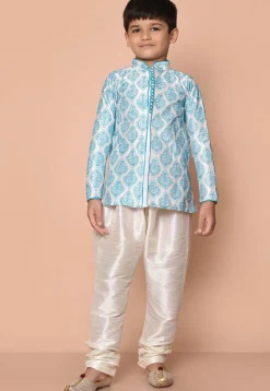 Embroidered Dupion Silk Kurta Set in White