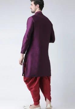 Embroidered Dupion Silk Kurta Set in Violet