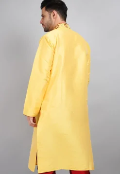 Embroidered Dupion Silk Kurta in Yellow