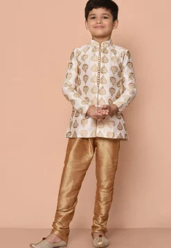 Embroidered Dupion Silk Kurta Set in Cream