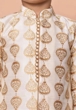 Embroidered Dupion Silk Kurta Set in Cream
