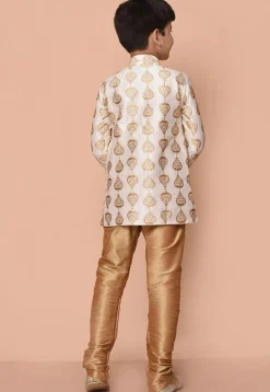 Embroidered Dupion Silk Kurta Set in Cream