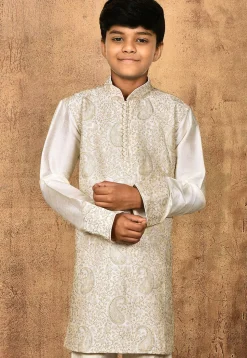 Embroidered Dupion Silk Kurta in Cream
