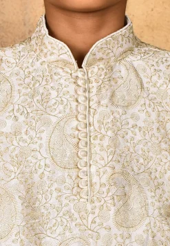 Embroidered Dupion Silk Kurta in Cream