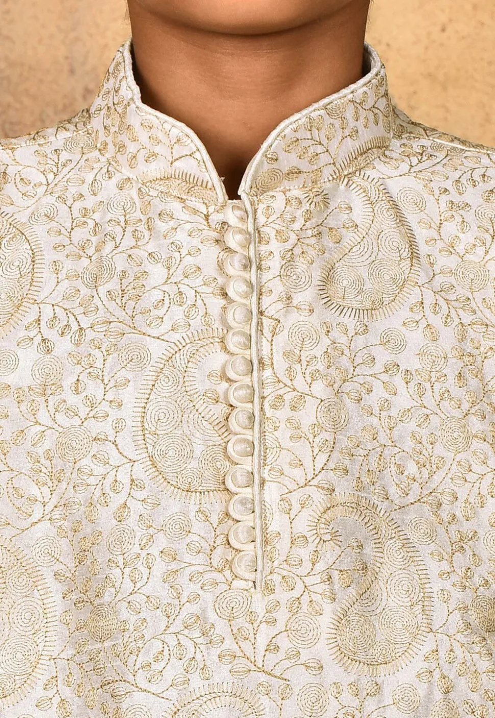 Embroidered Dupion Silk Kurta in Cream