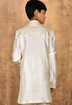 Embroidered Dupion Silk Kurta in Cream