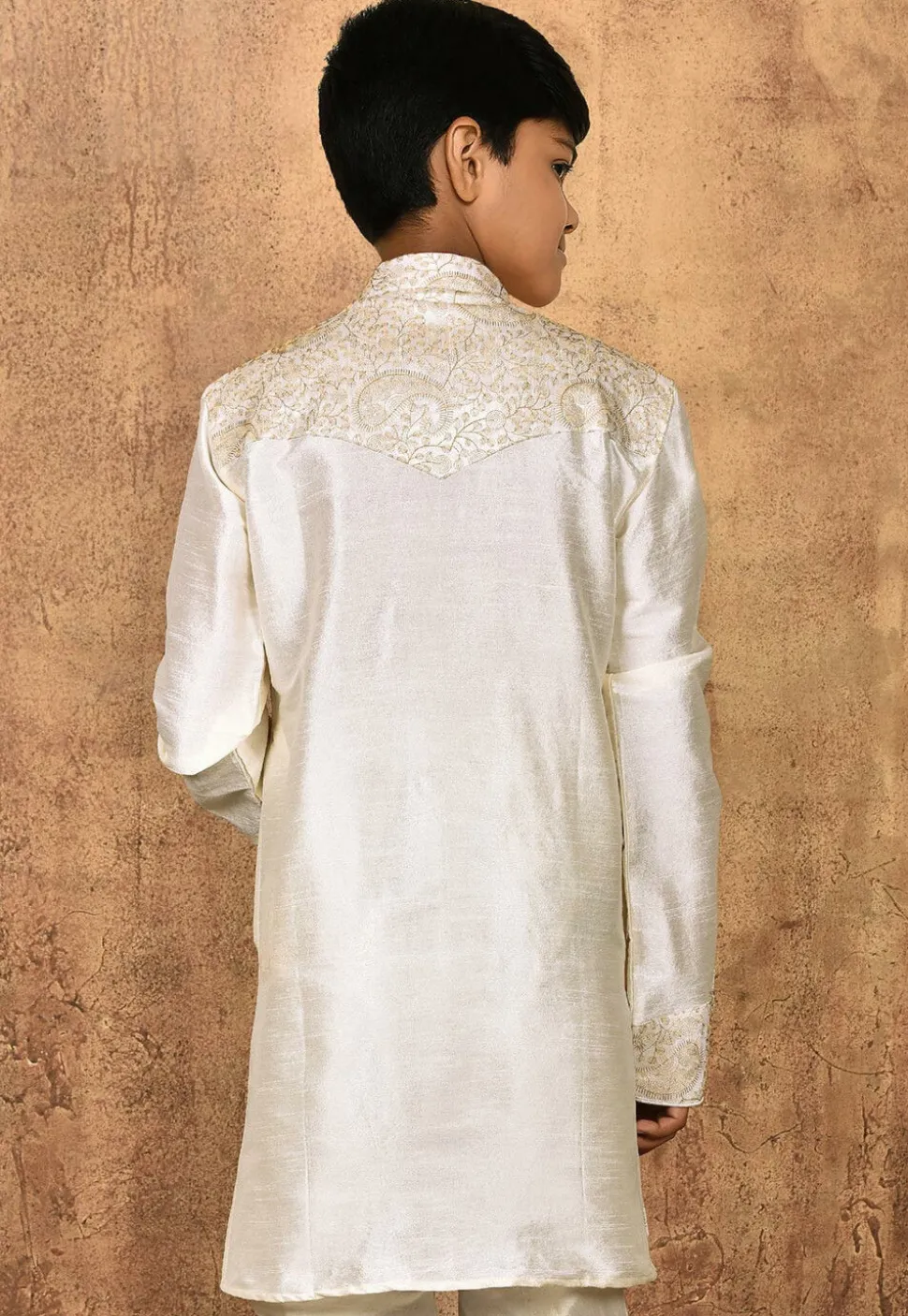 Embroidered Dupion Silk Kurta in Cream