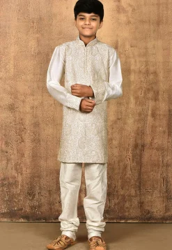 Embroidered Dupion Silk Kurta in Cream