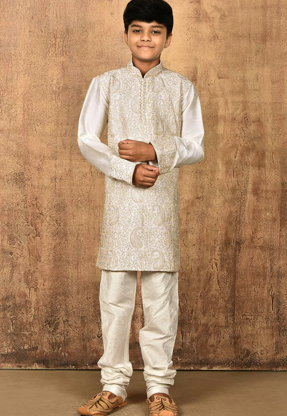 Embroidered Dupion Silk Kurta in Cream