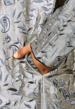 Embroidered Dupion Silk Kurta in Grey