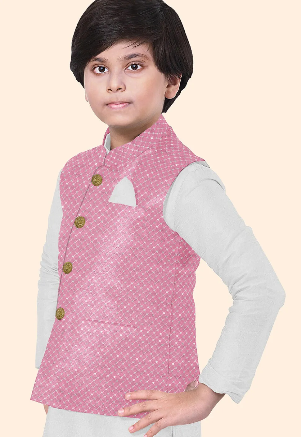Embroidered Dupion Silk Kurta Set in White