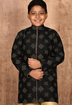 Embroidered Dupion Silk Kurta in Black