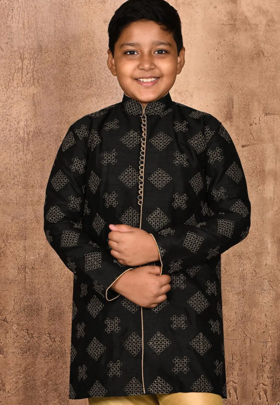 Embroidered Dupion Silk Kurta in Black