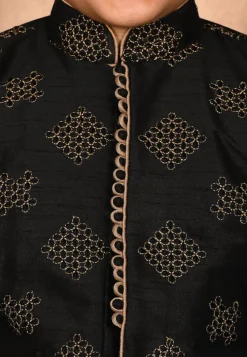 Embroidered Dupion Silk Kurta in Black