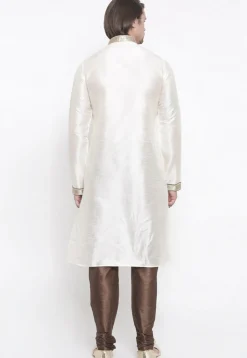Embroidered Dupion Silk Kurta Set in White
