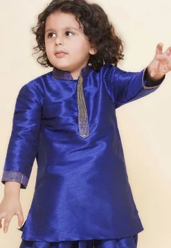Embroidered Dupion Silk Kurta in Royal Blue