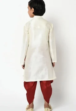 Embroidered Dupion Silk Kurta Set in Cream