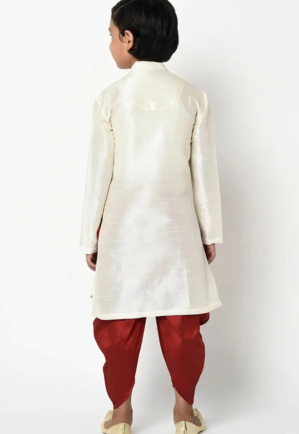 Embroidered Dupion Silk Kurta Set in Cream