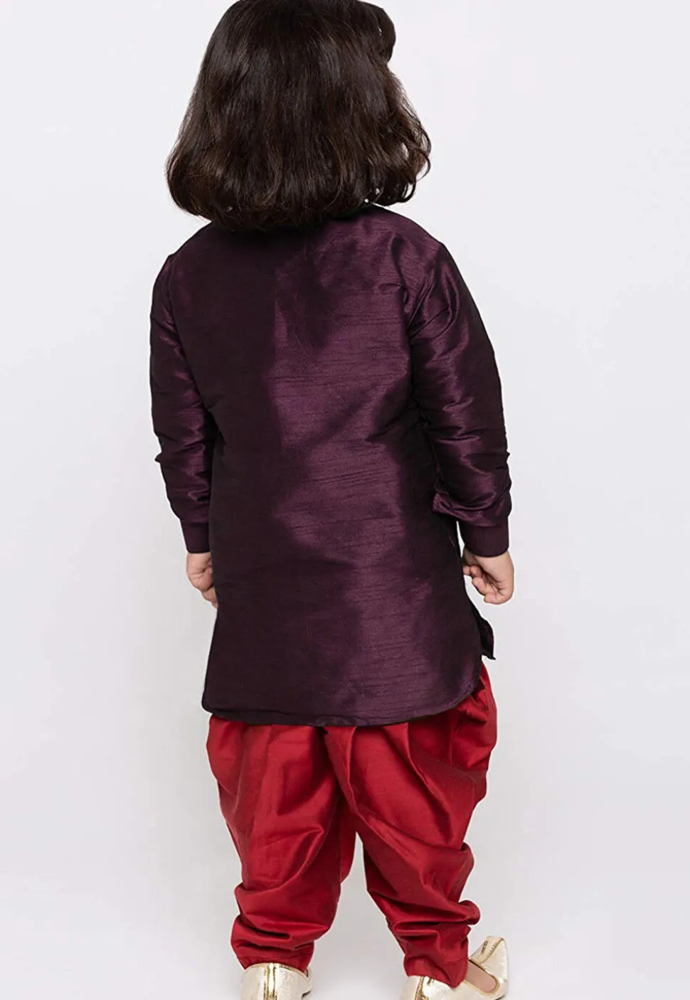 Embroidered Dupion Silk Kurta Set in Violet