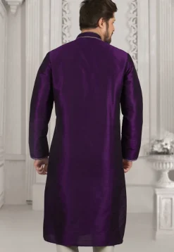 Embroidered Dupion Silk Kurta in Violet