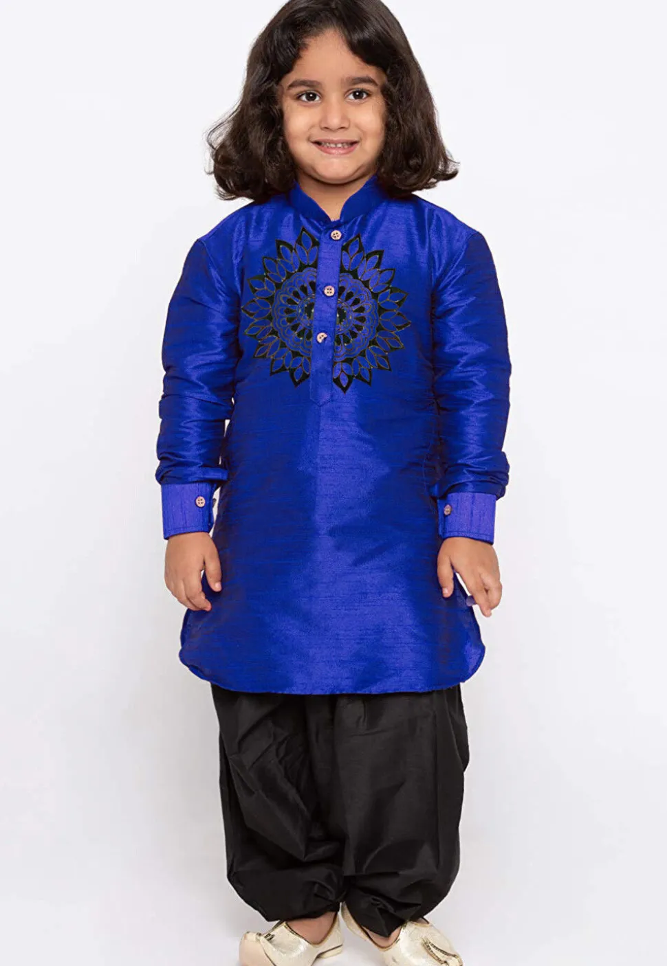 Embroidered Dupion Silk Kurta Set in Royal Blue
