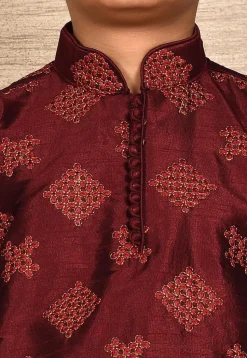 Embroidered Dupion Silk Kurta in Maroon