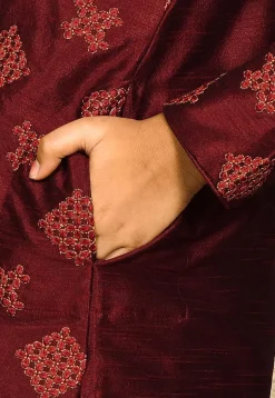 Embroidered Dupion Silk Kurta in Maroon