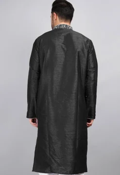 Embroidered Dupion Silk Kurta in Black