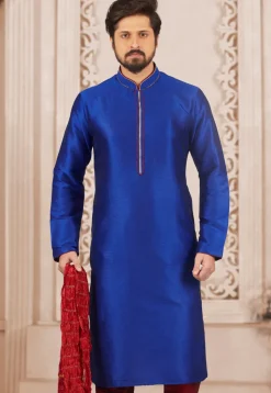 Embroidered Dupion Silk Kurta in Royal Blue