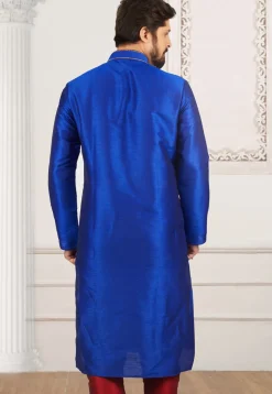 Embroidered Dupion Silk Kurta in Royal Blue