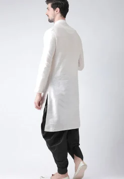 Embroidered Dupion Silk Kurta Set in White