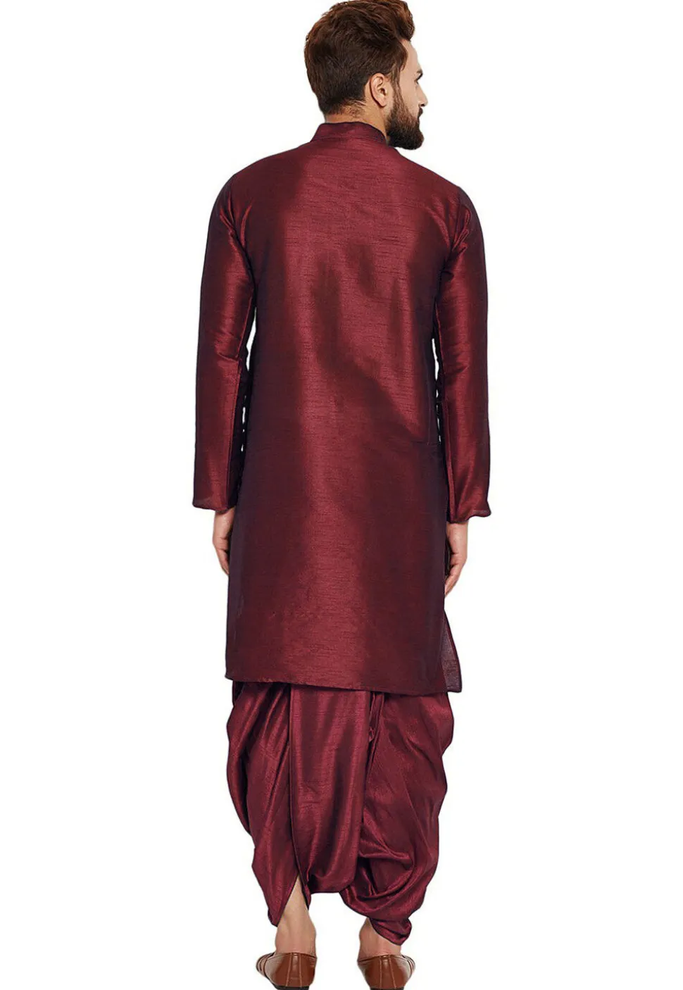 Embroidered Dupion Silk Kurta Set in Maroon