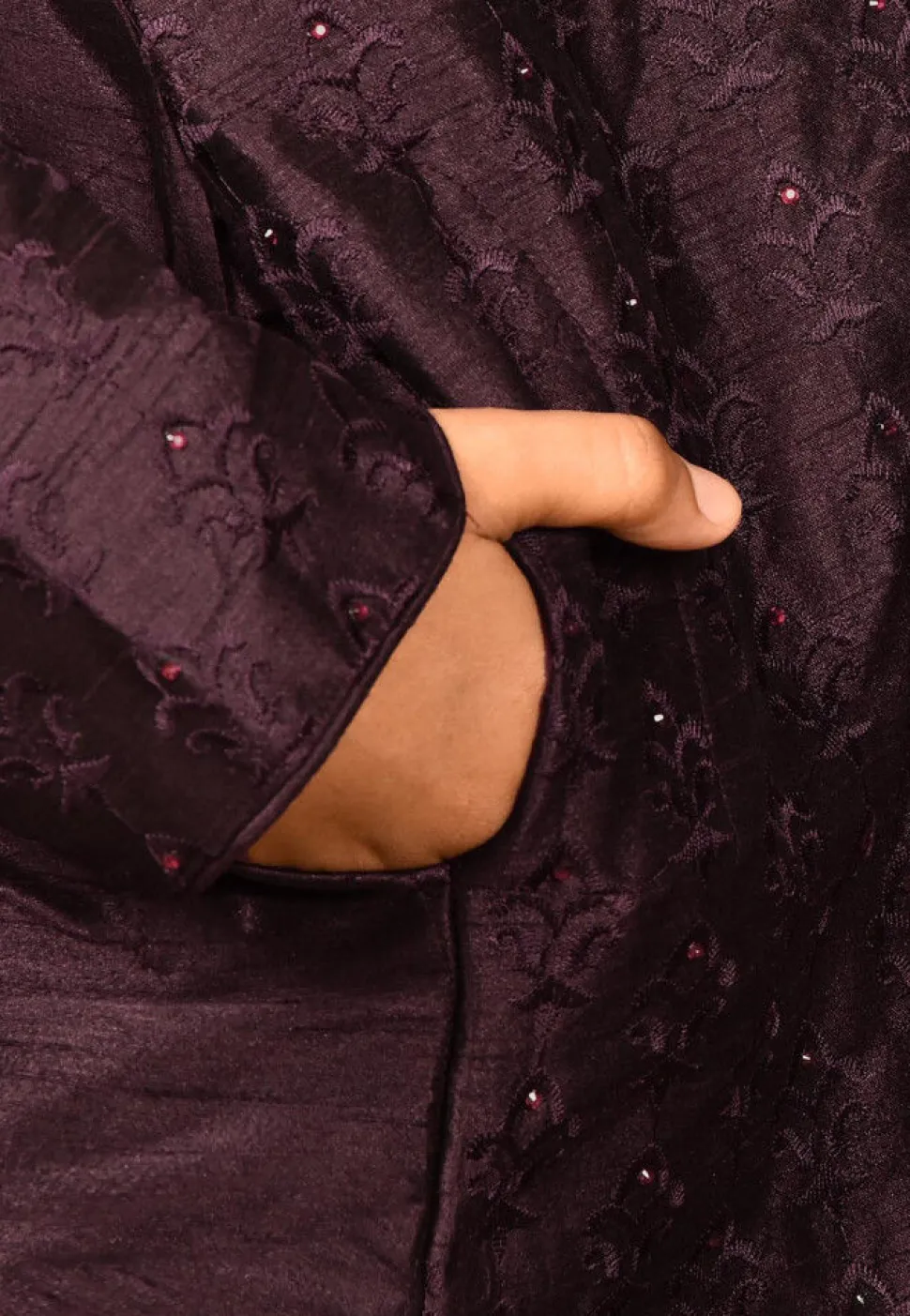 Embroidered Dupion Silk Kurta in Wine