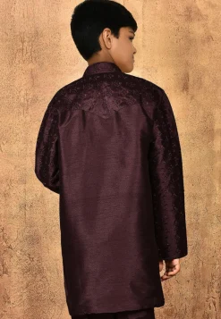 Embroidered Dupion Silk Kurta in Wine