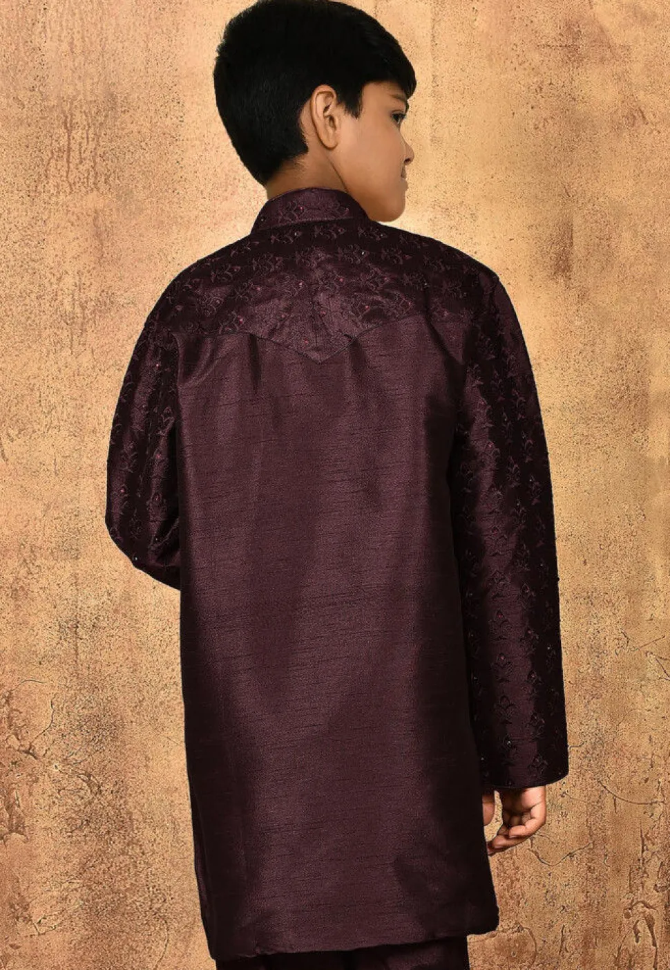 Embroidered Dupion Silk Kurta in Wine