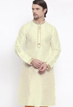 Embroidered Dupion Silk Kurta in Cream