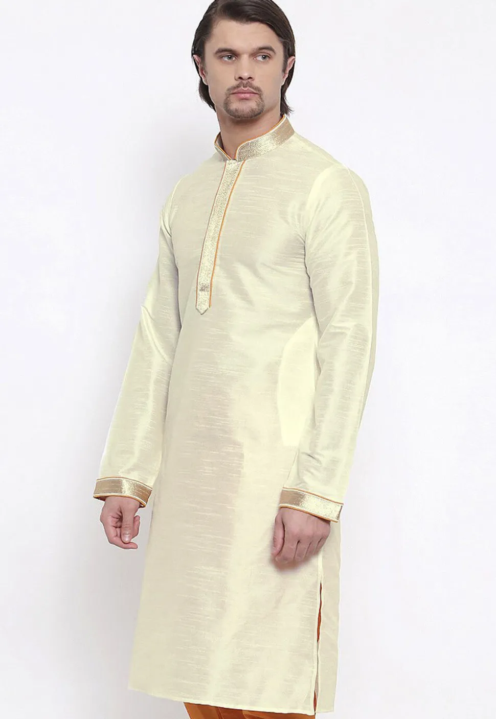 Embroidered Dupion Silk Kurta in Cream
