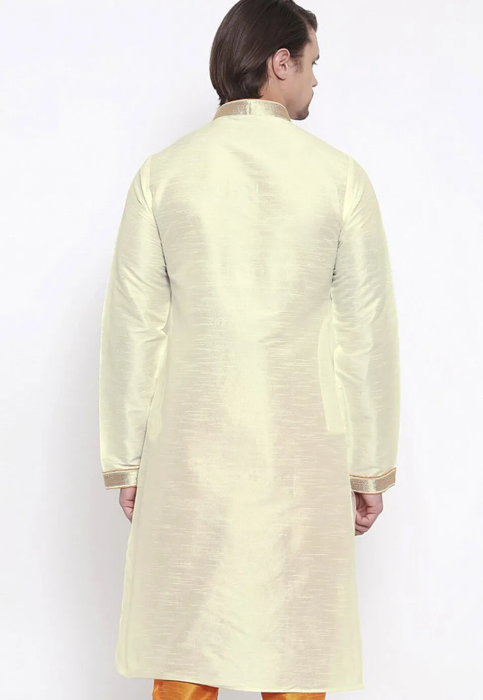 Embroidered Dupion Silk Kurta in Cream